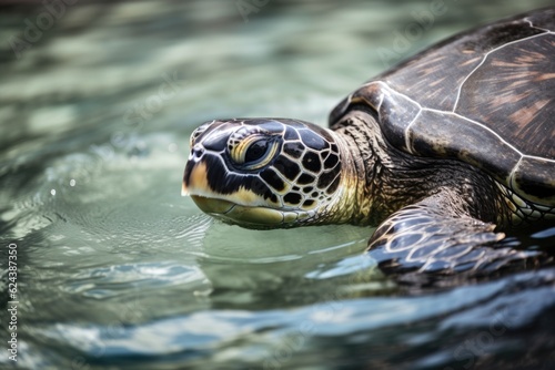 sea turtle swimming with its head above the water, looking for prey, created with generative ai