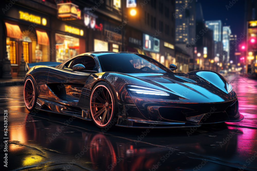 Futuristic sports super car concept on the background of the night city, street racing on expensive exclusive luxury auto, AI Generated Futuristic sports super car concept on the background of the night city, street racing on expensive exclusive luxury auto, AI Generated