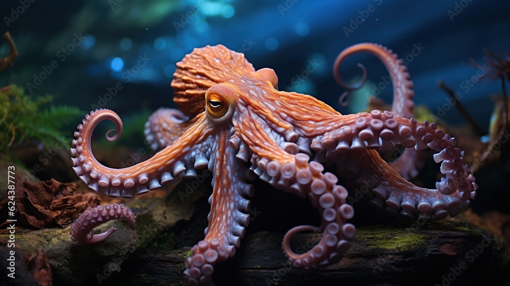 Obraz premium Beautiful octopus with blue sea water