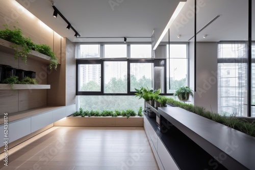 modern apartment with sleek  minimalist design and sleek window gardens  created with generative ai