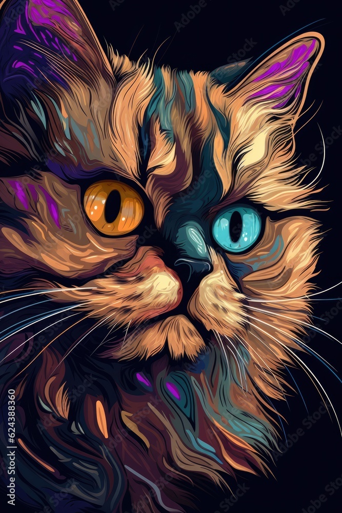 Persian Siamese cat psychedelic look. Generative AI