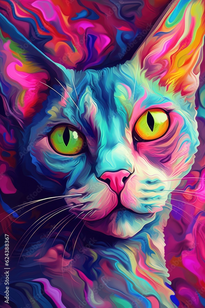 Ragdoll Sphynx cat psychedelic look. Generative AI