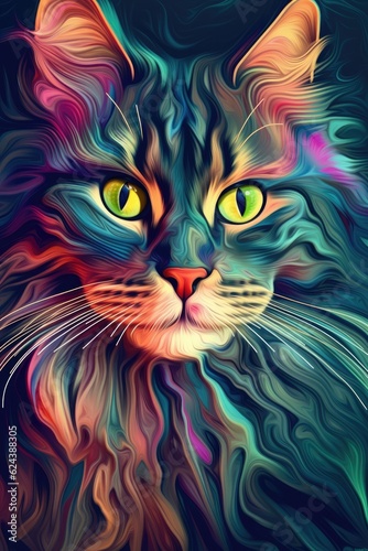 Norwegian Forest Cat Himalayan cat psychedelic look. Generative