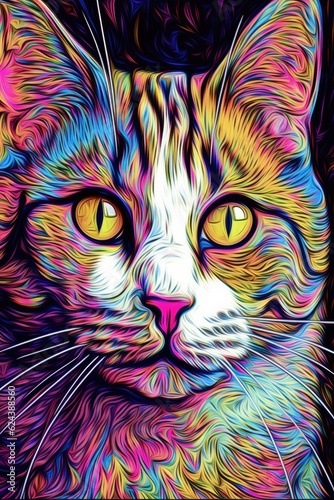 Turkish Van cat psychedelic look. Generative AI