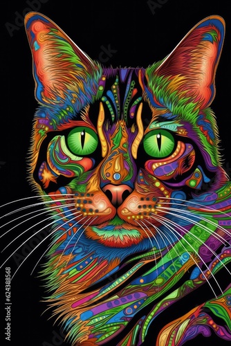 Toyger cat psychedelic look. Generative AI photo