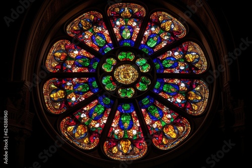 beautiful stained glass window, with intricate details and colors, created with generative ai