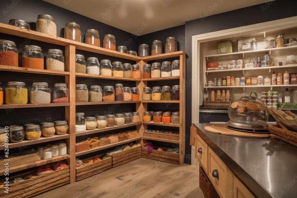 pantry stocked with all the ingredients needed to make delicious, creative meals, created with generative ai