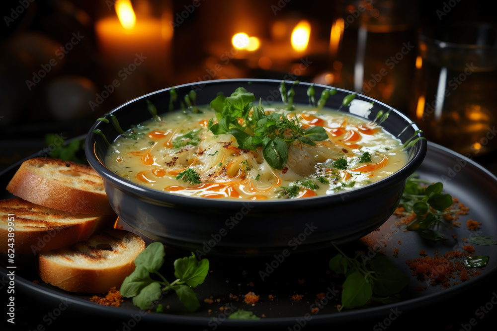Meat delicious hot noodle soup with vegetables, seasonings and herbs, AI Generated Meat delicious hot noodle soup with vegetables, seasonings and herbs, AI Generated