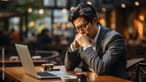 businessman working in the office with eye strain from the computer Generative AI