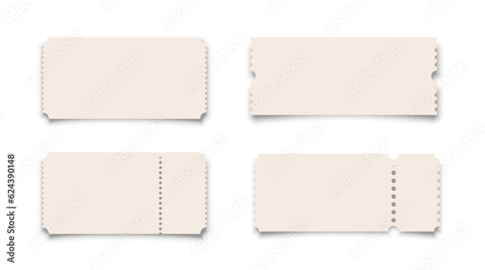 3D blank tickets set, cardboard coupons collection with borders of ...