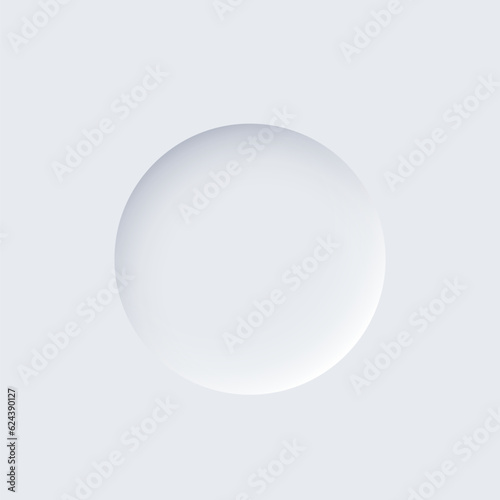 Neumorphism UI, circle white ring button with shadow vector illustration. Abstract 3d skeuomorphic minimal soft button, digital design element of round shape and ripple, modern circular indicator