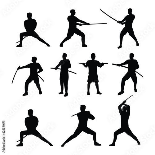 Man athlete aikido set character. Flat vector illustration isolated on white background