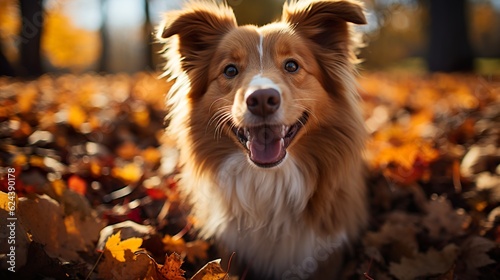 Dogs walk in the autumn forest or park Generative AI © Kristina Chistiakova