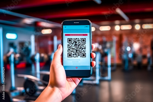 QR code sur smartphone permettant l'accès à des informations supplémentaires sur une salle de gym - Générative IA