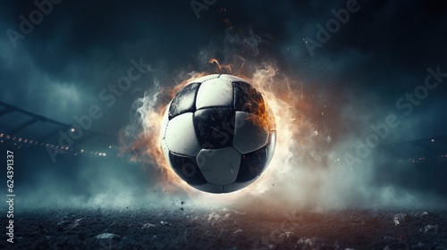 Fire soccer ball effect with fire AI generated image