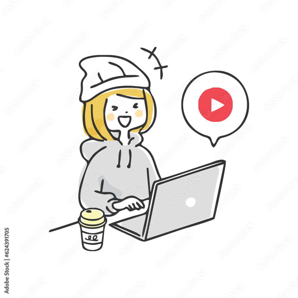 動画を見て笑っている女性