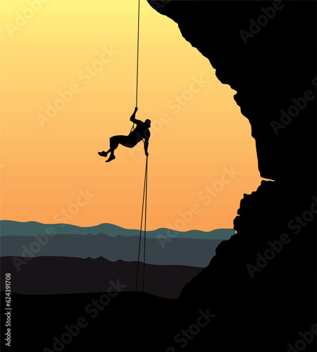 Rock climbing rappeling hike illustration