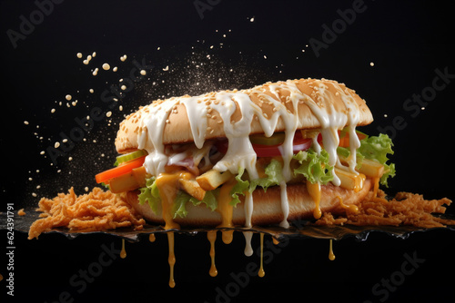 Generated photorealistic image of a veggie burger with mayonnaise