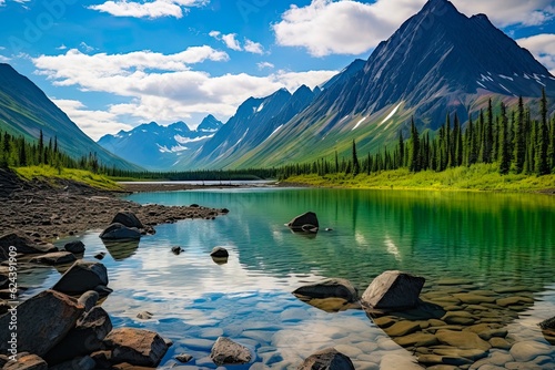 Upper Twin Lake at Lake Clark National Park, Alaska: A Natural Marvel of American Outdoors. Generative AI photo