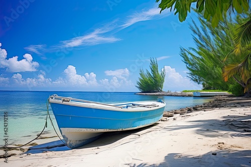 South Hole Sound: Serene Beach Landscape on Little Cayman Island in the Caribbean with Blue Waters, Boats, and Coastal Views: Generative AI photo