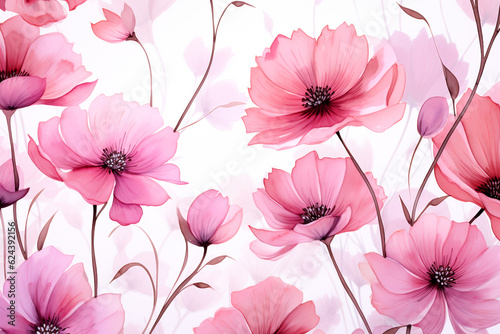 Delicate Pink Flowers Watercolor Pattern - Beautiful Floral Artwork for Summer Designs  AI Generative