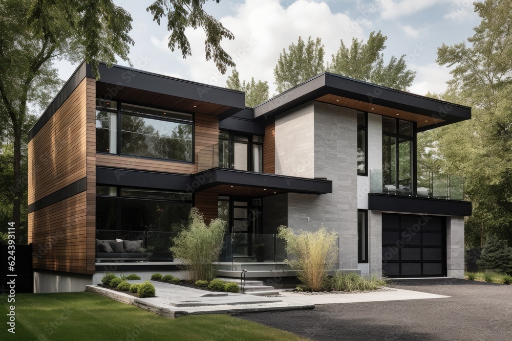 modern house with sleek exterior, featuring minimalist details and contemporary design, created with generative ai