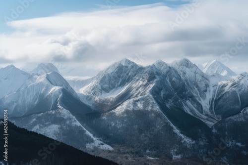 snow-capped mountain range, with clouds gathering in the distance, created with generative ai © altitudevisual