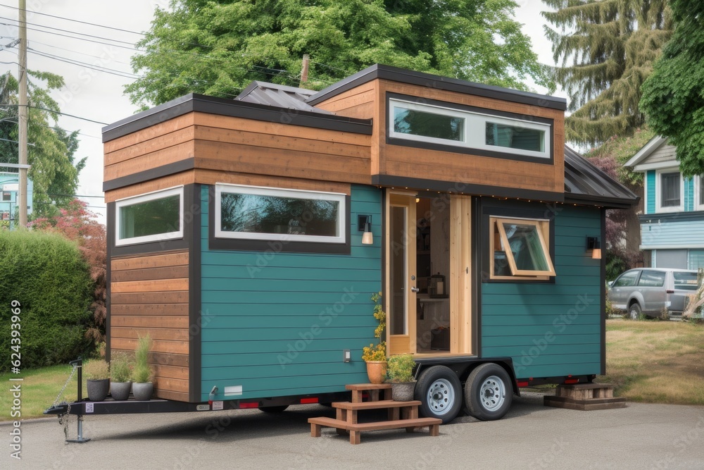 tiny house in the middle of a vibrant, bustling city, created with generative ai