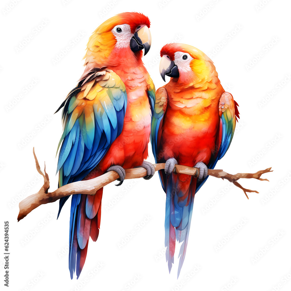 A pair of parrots, watercolor style