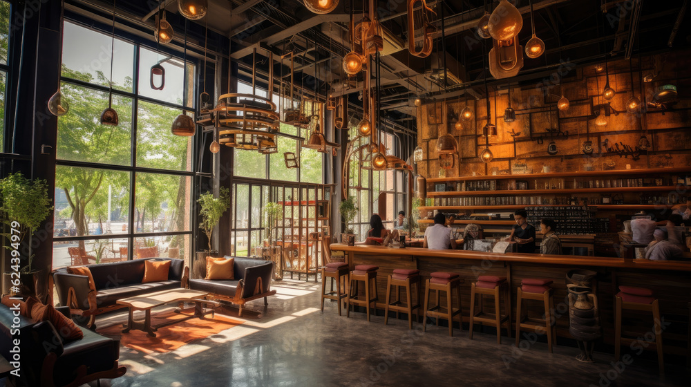 Rustic wooden table in a cozy restaurant setting Rustic wooden table in a cozy restaurant setting