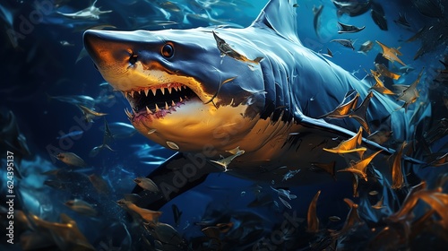 Ocean shark under water Open toothy dangerous mouth with many teeth AI generated image