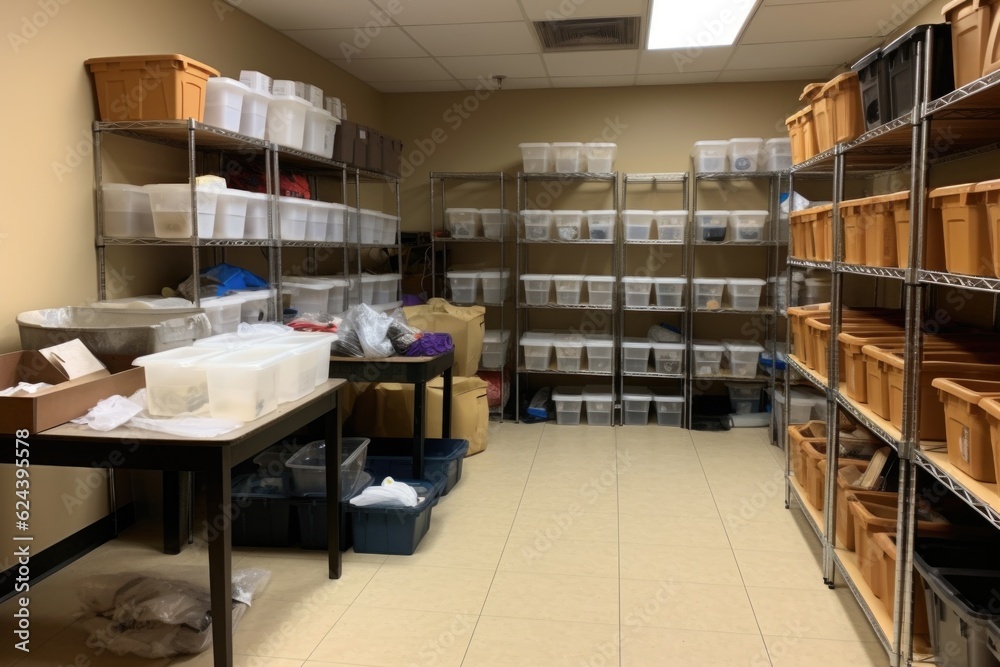 a well-organized storage room with labeled boxes and bins, ready to be filled, created with generative ai a well-organized storage room with labeled boxes and bins, ready to be filled, created with generative ai