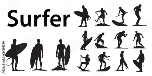 Surfer man silhouette vector illustration 