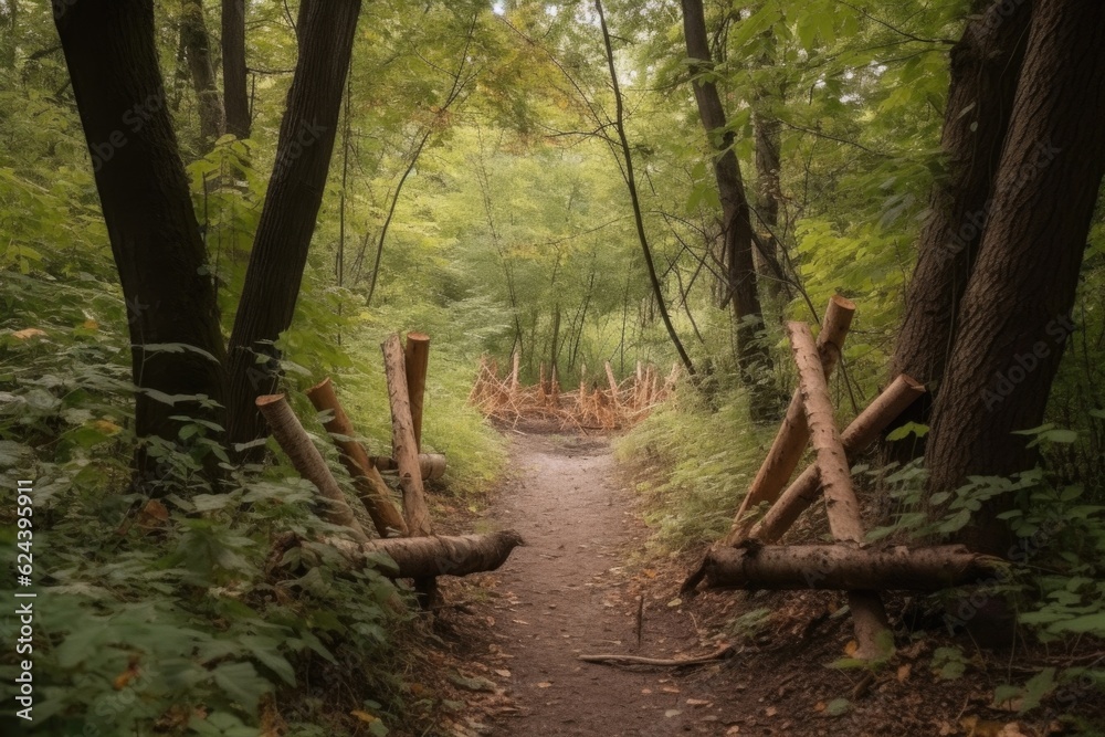 wooden arrows on a forest trail, created with generative ai wooden arrows on a forest trail, created with generative ai