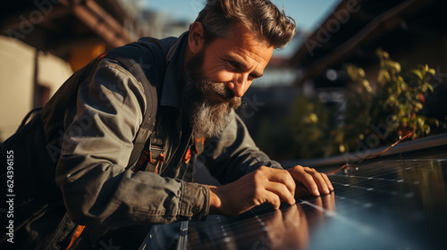 Man working on a photovoltaic panel