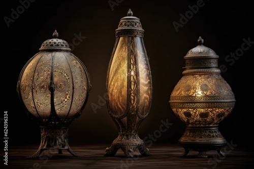 antique lamps with intricate metalwork details, created with generative ai