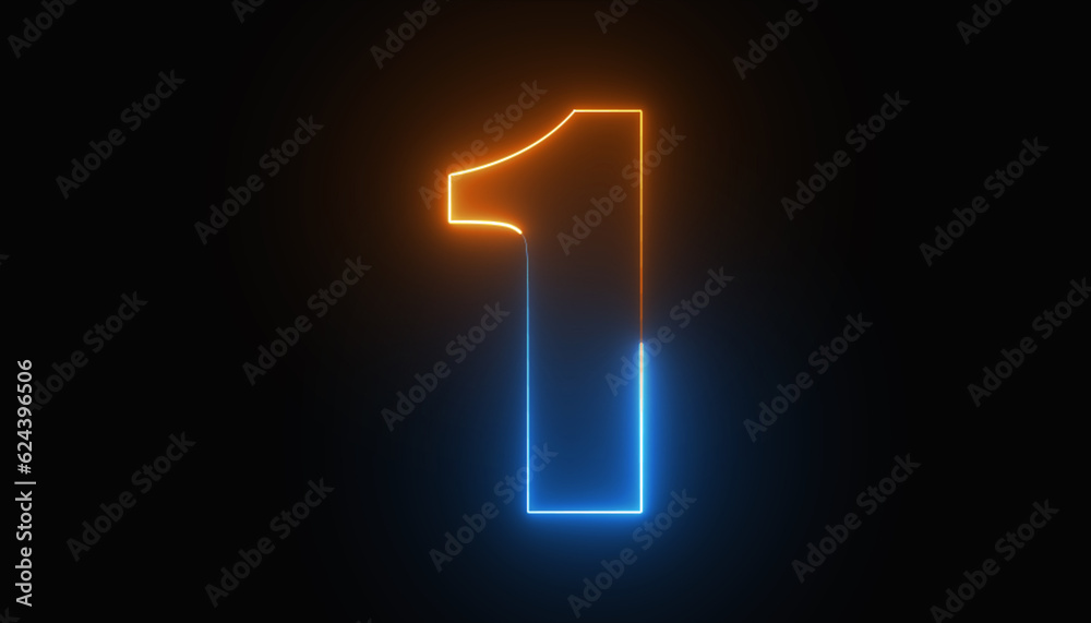 Neon number one, the best digital symbol, Alphabet made from Neon Light. Neon light pink and blue. 3d alphabet character, 3d rendering, number 1 Neon number one, the best digital symbol, Alphabet made from Neon Light. Neon light pink and blue. 3d alphabet character, 3d rendering, number 1