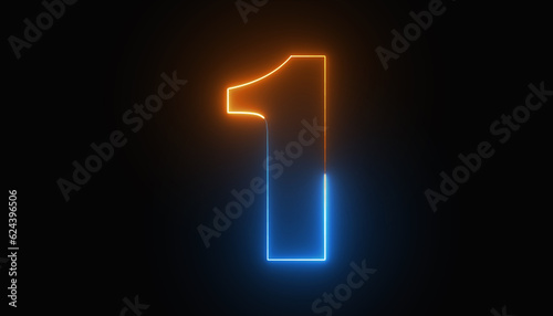 Neon number one, the best digital symbol, Alphabet made from Neon Light. Neon light pink and blue. 3d alphabet character, 3d rendering, number 1