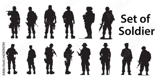 Set of  Solider silhouette vector collection 