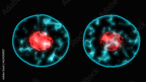 microscopic of Human cells, 3d rendering. Cell division. Biology concept.  3d illustration photo