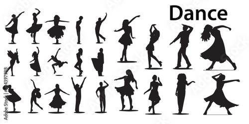 Silhouettes of dancing girls vector illustration. set of black dancing vector designs.