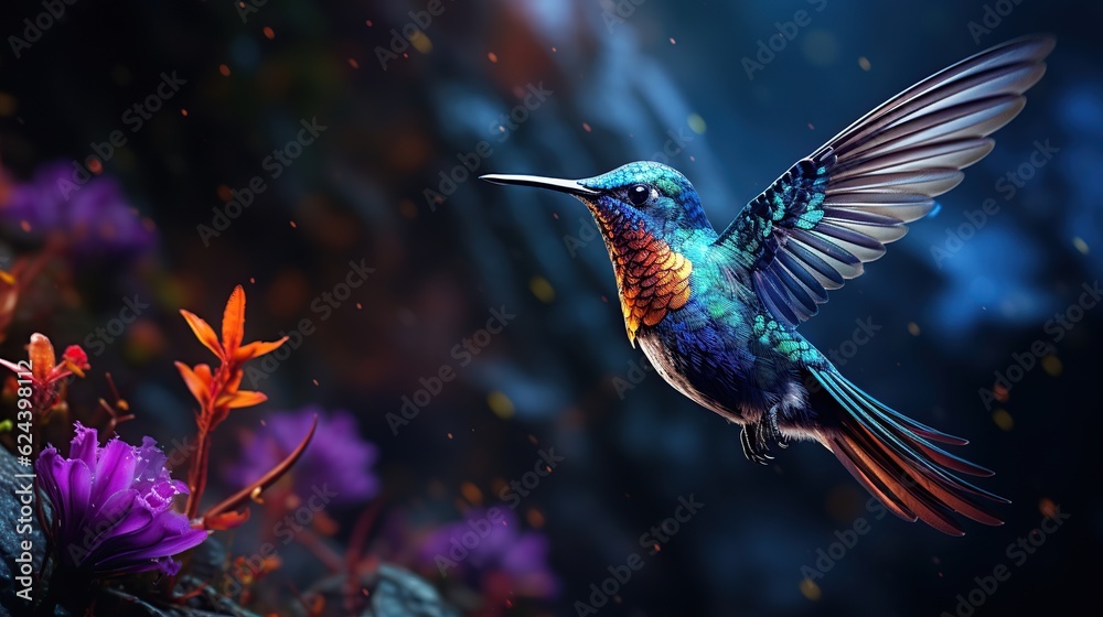 Beautiful colorful little Hummingbird flying AI generated image Beautiful colorful little Hummingbird flying AI generated image