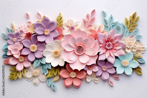 Wall decoration with flowers in pastel colors - Generative AI