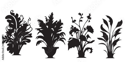 Silhouette plant vector design. set of black plant vector designs. Tree vector illustration                                                               