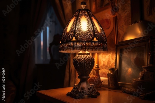 antique lamp with ornate patterns in soft light, created with generative ai