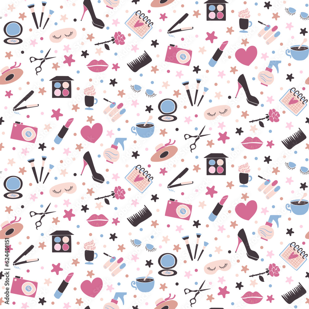 Beauty Service Signs Flat Doodle Seamless Pattern Beauty Service Signs Flat Doodle Seamless Pattern