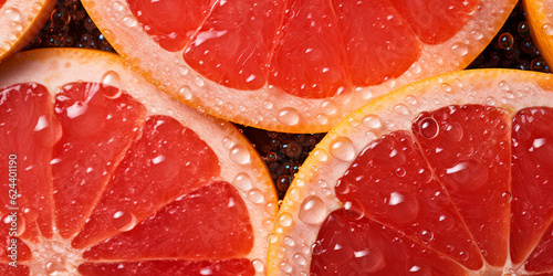 Fresh sliced grapefruits citrus background image. Generative AI graphic