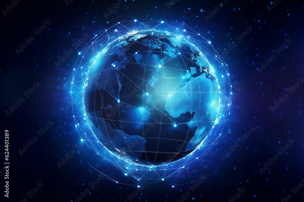 Planet earth surrounded by a network that symbolizes internet connection. high data, hyper high detail realistic concept.Generative AI, illustration Planet earth surrounded by a network that symbolizes internet connection. high data, hyper high detail realistic concept.Generative AI, illustration
