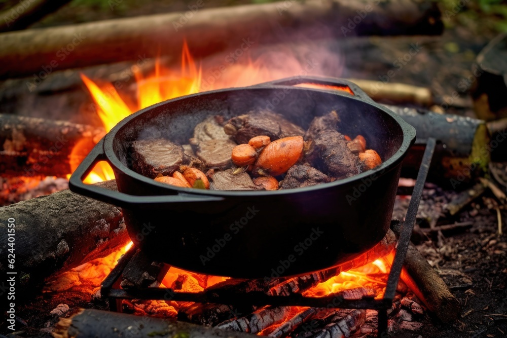 dutch oven stew cooking process step by step, created with generative ai dutch oven stew cooking process step by step, created with generative ai