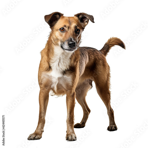 Studio portrait of tricolor dog a white isolated backdrop